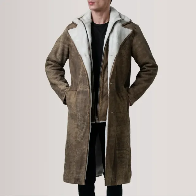 Cai Distressed Brown Leather Shearling Coat