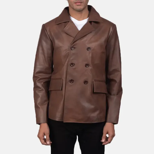 Mr Bailey Brown Leather Naval Peacoat