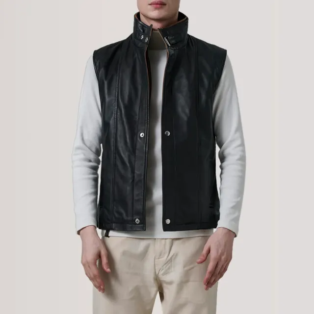 Zane Black Leather Vest